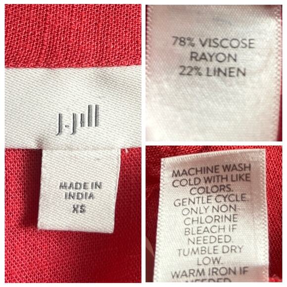 J.Jill Dress A-line Size XS V-Neck Button Front Linen Blend Coral Pink Women’s - Picture 10 of 11